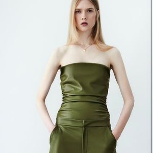 Zara faux leather bodysuit in light khaki NWOT